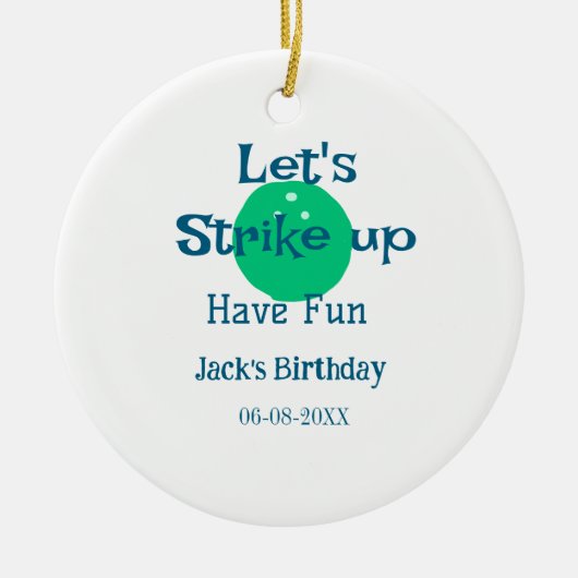 Let's strike up have fun green ball birthday name  セラミックオーナメント (正面)
