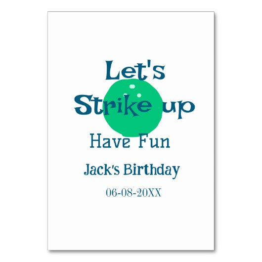 Let's strike up have fun green ball birthday name  テーブルナンバー (正面)