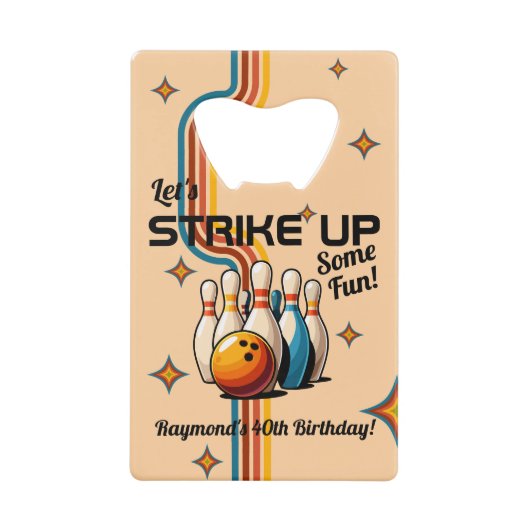 Let's Strike Up Some Fun Bowling Birthday Party クレジットカード栓抜き (正面)