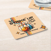 Let's Strike Up Some Fun Bowling Birthday Party スクエアペーパーコースター (アングル)