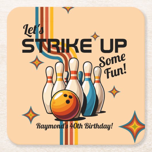 Let's Strike Up Some Fun Bowling Birthday Party スクエアペーパーコースター (正面)