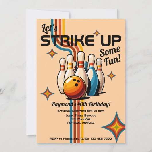 Let's Strike Up Some Fun Bowling Birthday Party 招待状 (正面)