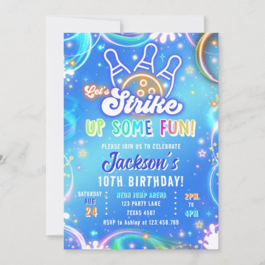 Let's Strike Up Some Fun Bowling Boy Birthday 招待状 (正面)