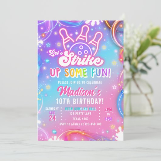 Let's Strike Up Some Fun Bowling Girl Birthday 招待状 (スタンド正面)