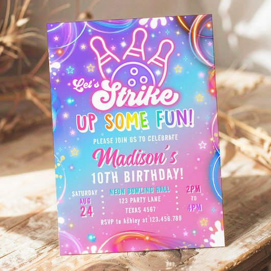 Let's Strike Up Some Fun Bowling Girl Birthday 招待状