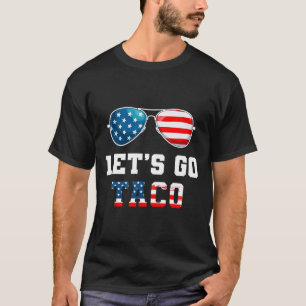 Let's Taco 2025赤おもしろい白と青の夕暮れ Tシャツ