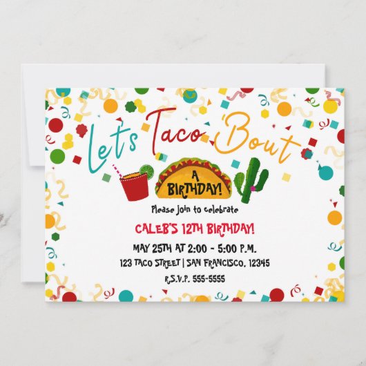 Let's Taco Bour A Birthday Party Fiesta 招待状 (正面)