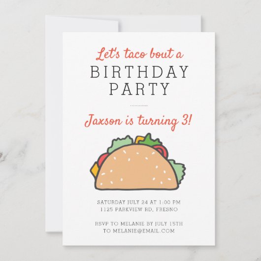 Let's Taco Bour A Birthday Party Fiesta 招待状 (正面)