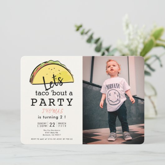 Let's Taco Bour A Fiestaフォトパーティー誕生日 招待状 (スタンド正面)