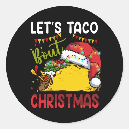 Let's Taco Bour Christmas Santa Hat Taco おもしろい Lov ラウンドシール (正面)