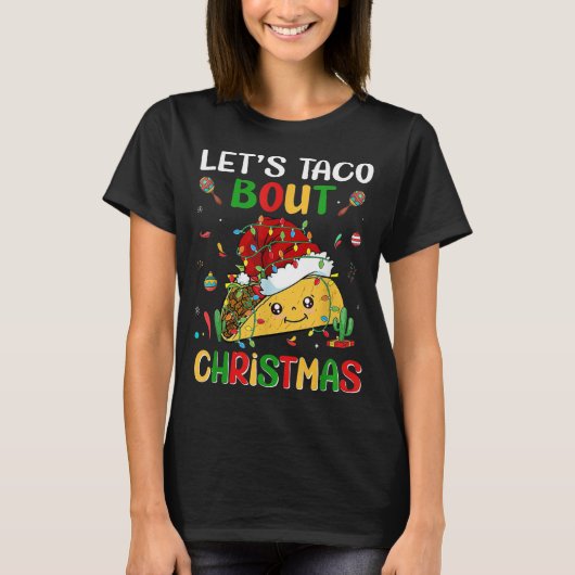 Let's Taco Bour Christmas Santa Hat Taco おもしろい Lov Tシャツ (正面)