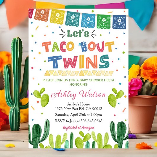 Let's Taco 'Bout Twins Baby Shower Invitation 招待状