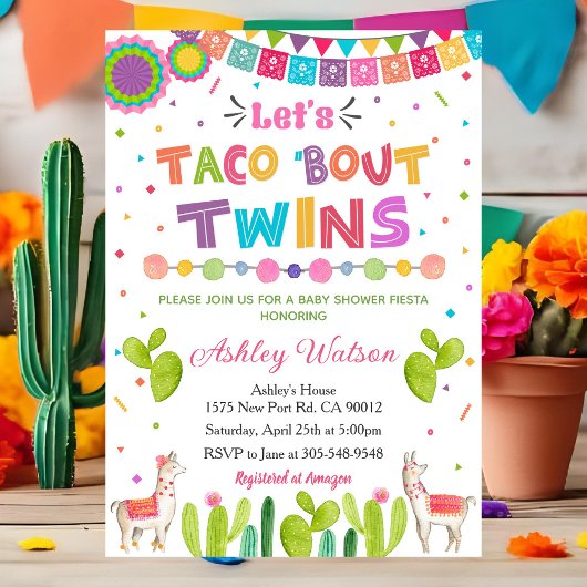 Let's Taco 'Bout Twins Baby Shower Invitation 招待状