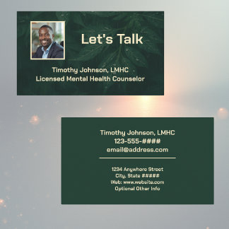 Lets Talk Dark Green Leafy Mental Health Counselor 名刺