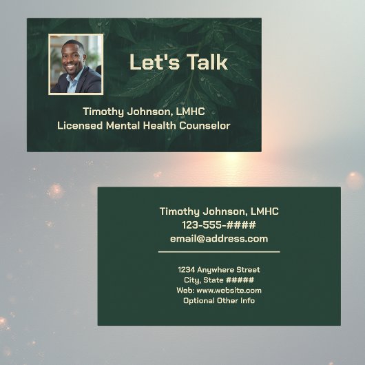 Lets Talk Dark Green Leafy Mental Health Counselor 名刺