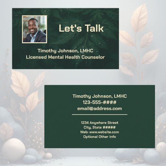 Lets Talk Dark Green Leafy Mental Health Counselor 名刺