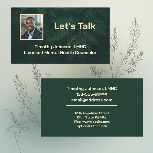 Lets Talk Dark Green Leafy Mental Health Counselor 名刺