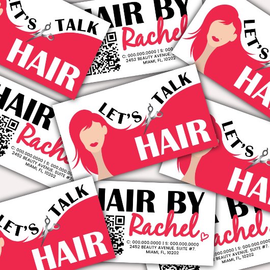 Let's Talk Hair Pink Model HairサロンQRコード 名刺