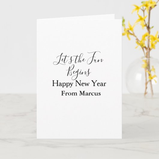 lets the fun begins happy new year name year simpl カード (黄色い花)