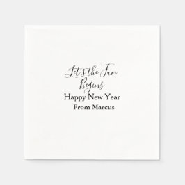 lets the fun begins happy new year name year simpl スタンダードカクテルナプキン