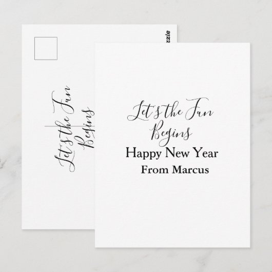 lets the fun begins happy new year name year simpl ポストカード (正面/裏面)