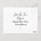 lets the fun begins happy new year name year simpl ポストカード (裏面)