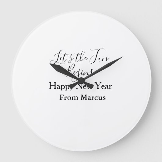 lets the fun begins happy new year name year simpl ラージ壁時計 (正面)