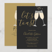 Let's Toast Bridal Shower Black And Gold QR Code 招待状 (正面/裏面)