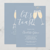 Let's Toast Bridal Shower Dusty Blue QR Code 招待状 (正面/裏面)