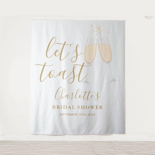 Let's Toast Bridal Shower Gold Backdrop タペストリー (正面)