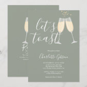 Let's Toast Bridal Shower Sage Green QR Code 招待状 (正面/裏面)