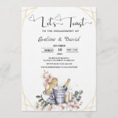Let's Toast Engagement Party Watercolor Floral 招待状 (正面)