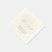 Let's Toast Ivory & Gold Seashell Coastal Wedding スタンダードカクテルナプキン (角)