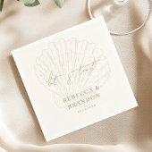 Let's Toast Ivory & Gold Seashell Coastal Wedding スタンダードカクテルナプキン