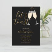Let's Toast Script Bridal Shower Black And Gold 招待状 (スタンド正面)