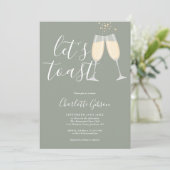Let's Toast Script Bridal Shower Sage Green 招待状 (スタンド正面)