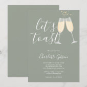 Let's Toast Script Bridal Shower Sage Green 招待状 (正面/裏面)