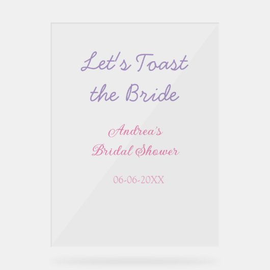 let's toast the bride bridal shower purple name da アクリルサイン (正面)