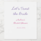 let's toast the bride bridal shower purple name da ワインラベル (シングルラベル)