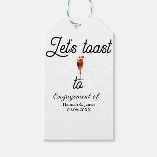 Let's toast to engagement party name date glass ギフトタグ (正面)