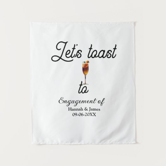 Let's toast to engagement party name date glass タペストリー (正面)
