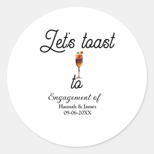 Let's toast to engagement party name date glass ラウンドシール (正面)