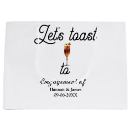 Let's toast to engagement party name date glass ラージペーパーバッグ