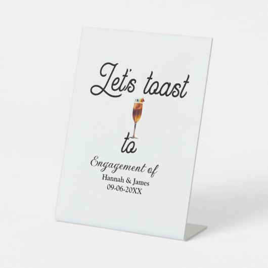 Let's toast to engagement party name date glass 台座サイン (正面)