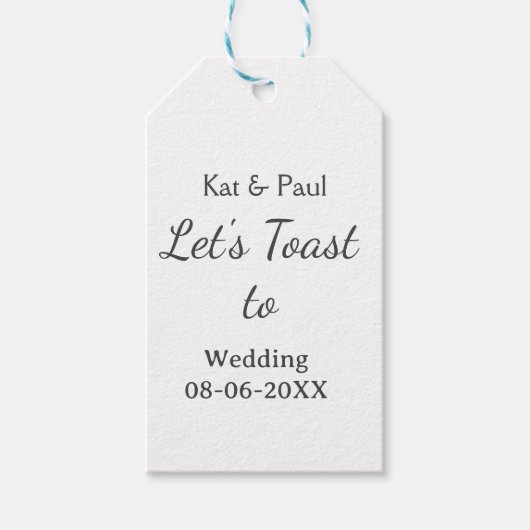 Let's toast to wedding add name date simple couple ギフトタグ (正面)