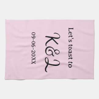 Let's toast to wedding engagement name letter pink キッチンタオル