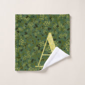 Letter濃い緑と黄色の自由 バスタオルセット (ウォッシュタオル)