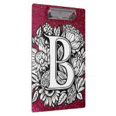Letter パーソナライズされた Bグリッタータトゥーフラワー クリップボード (右)