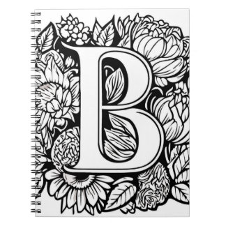 Letter パーソナライズされた B白黒タトゥーフラワー ノートブック