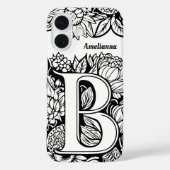 Letter パーソナライズされた B白黒タトゥーフラワー Case-Mate iPhoneケース (裏面)